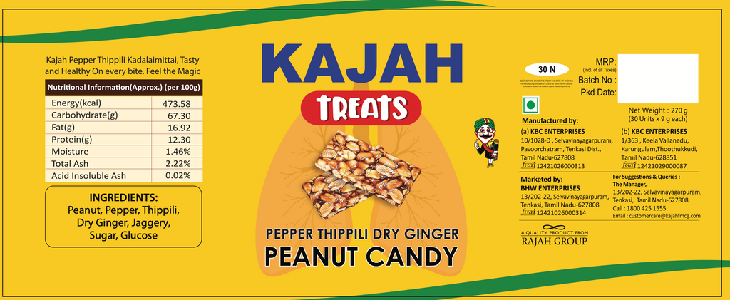Kajah Treats Pepper Thippili Dry ginger Peanut Candy